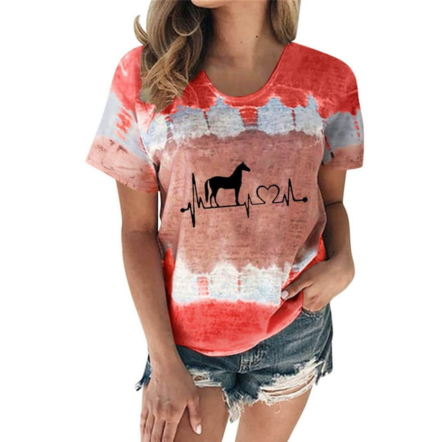 Birdeem Blouse Décontractée à Col Rond Manches Courtes Imprimée T-Shirt Ample