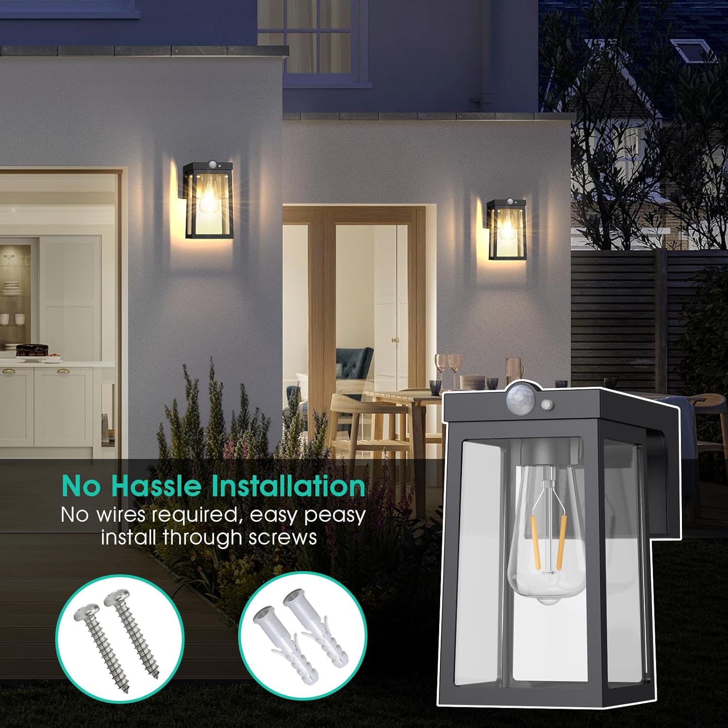 2 pack Solar Wall Lights Outdoor with Motion Sensor, Dusk to Dawn Exterior Wall Lighting Fixtures Waterproof, LED Patio Lights Wall Sconce Outside Anti-Rust for Garage Frontdoor House, Black