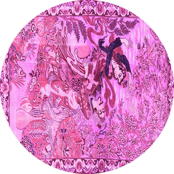 Ahgly Company Indoor Round Animal Pink Traditional Area Rugs, 3' Round