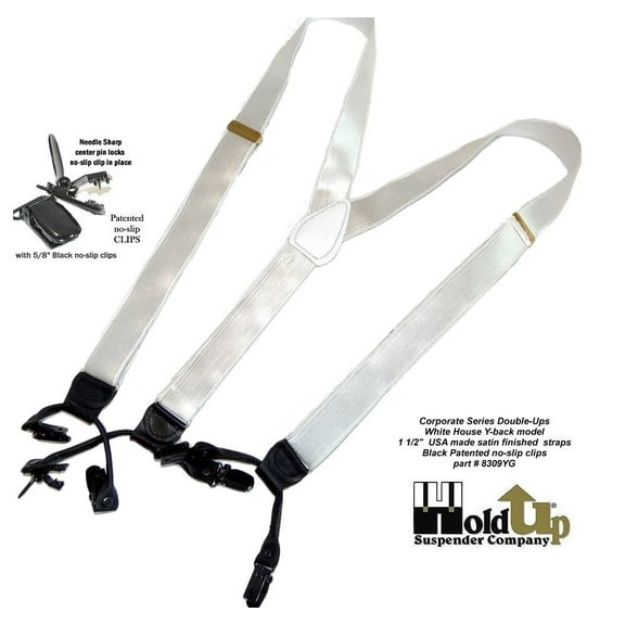 Hold-Ups Corporate Series White Satin Finish Dual Clip Double-Ups style with No-slip Clips