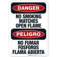 thumbnail image 1 of No Smoking Matches Open Flame Bilingual Sign, OSHA Danger Sign, 10x7 Aluminum, 1 of 1