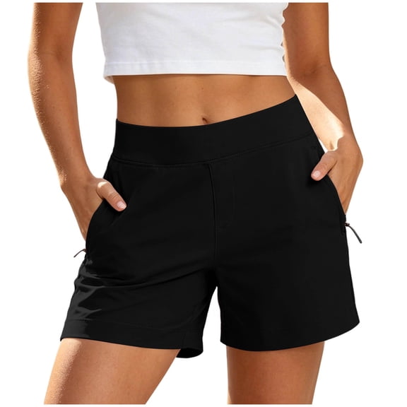 hoksml Women High Waist Quick Dry Hiking Shorts, Elastic Waist Athletic Shorts with Zipper Pockets