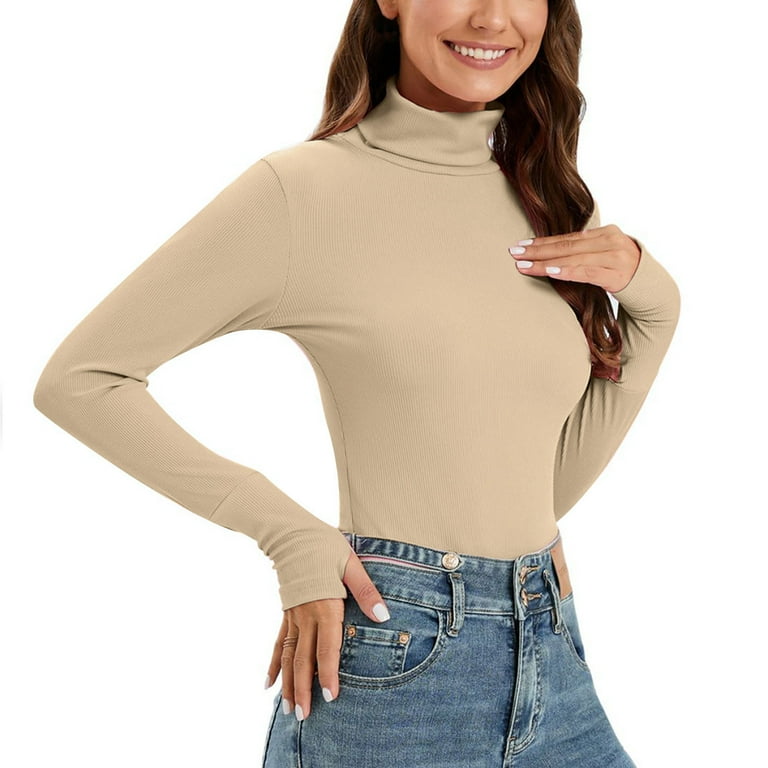 BLVB Women's Long Sleeve Knit Ribbed Turtleneck Leotard