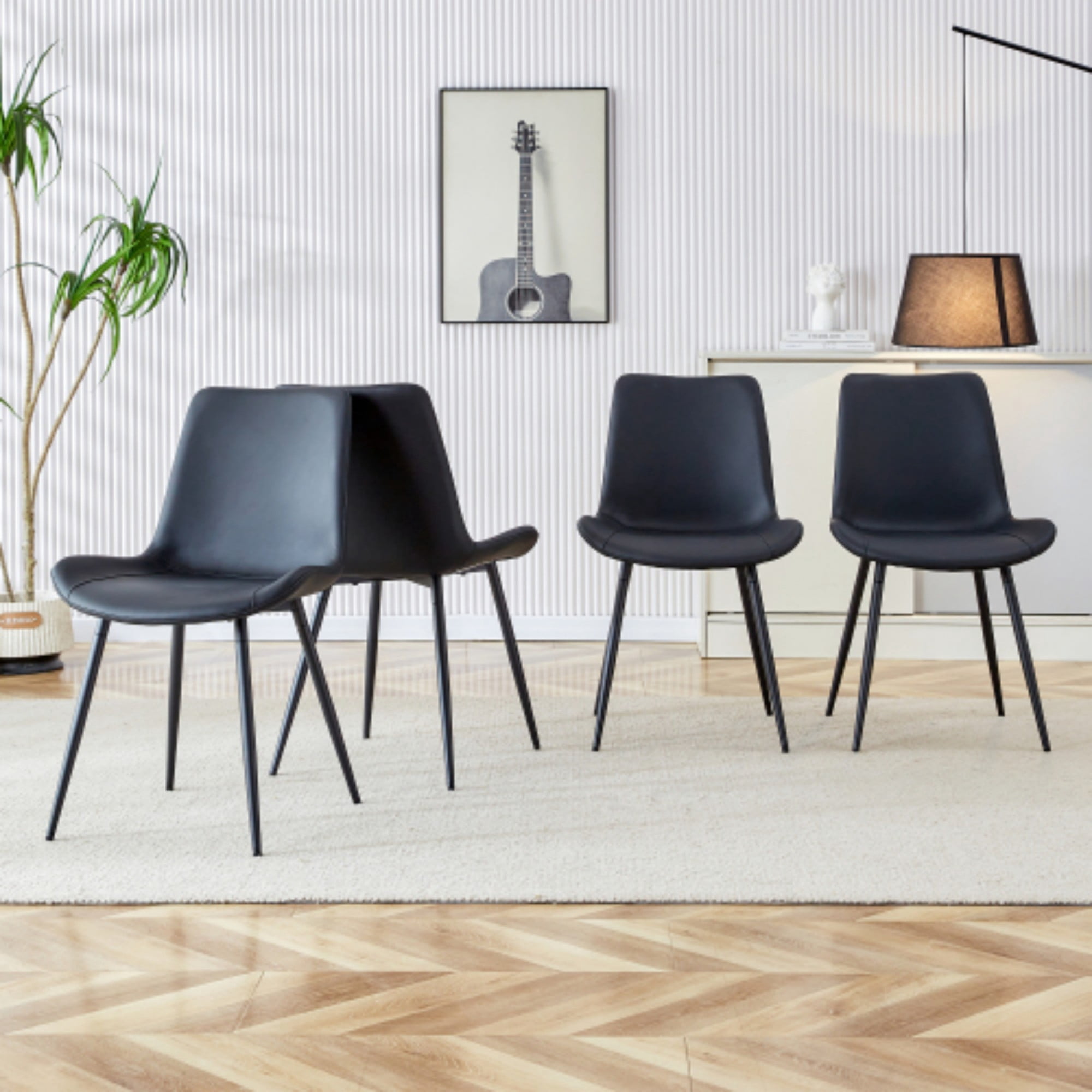 SUDICA Dining Chairs Set of 4, Black PU Leather Upholstered Side Chairs with Metal Legs for Dining Room and Kitchen