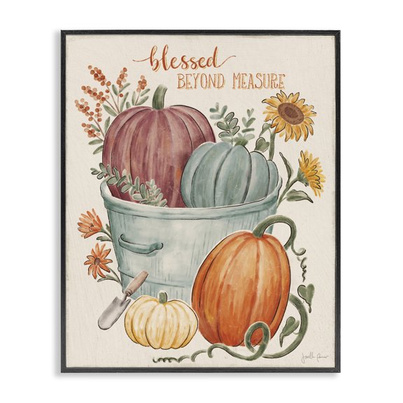 Stupell Industries French Country Blessed Beyond Measure Pumpkin Plants Fall Harvest Black Framed Giclee Art, 11 x 14, by Janelle Penner