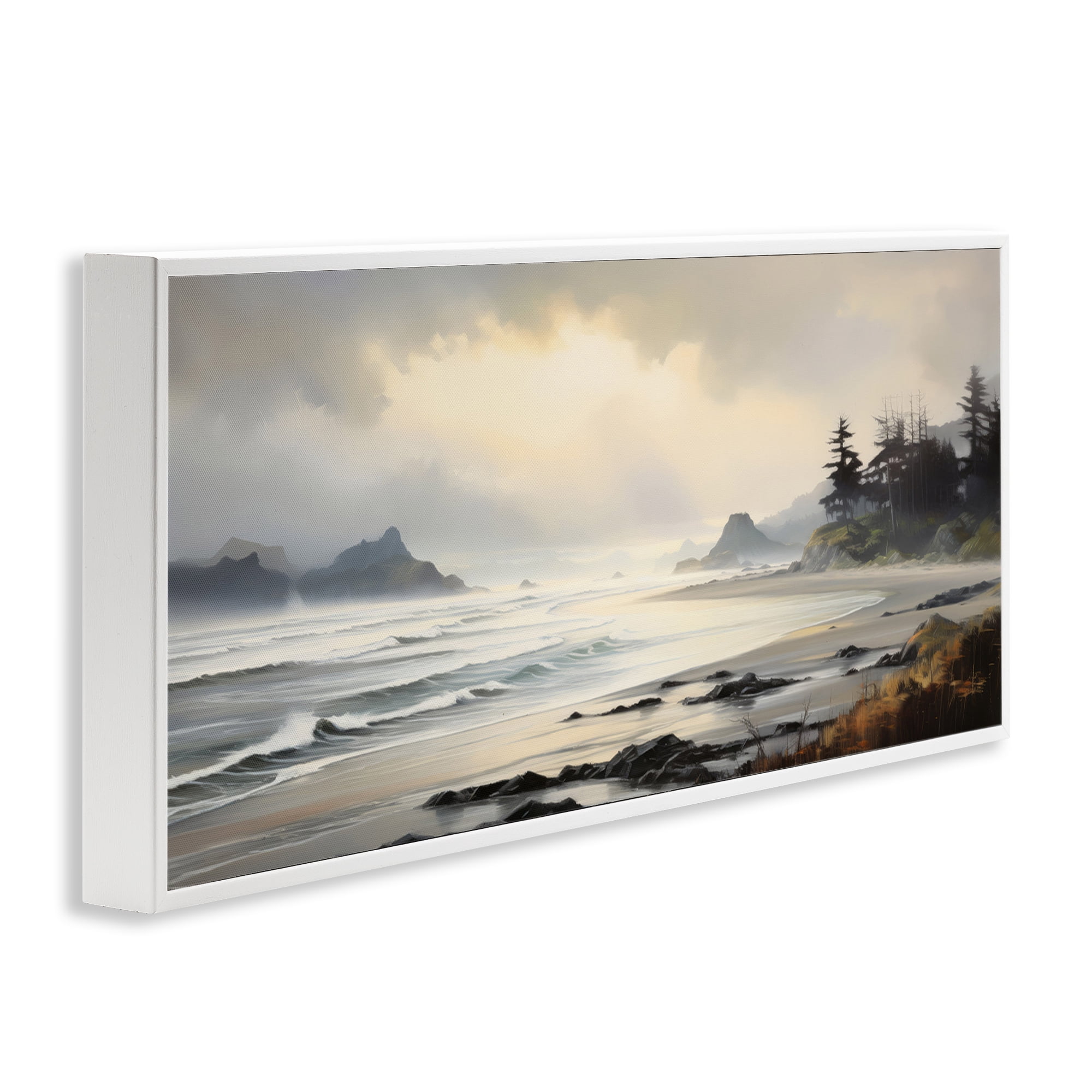Stupell Industries Coastal Shore Inlet Coastal Painting White Framed Art Print Wall Art, 30 x 13