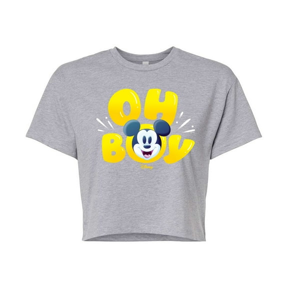 Disney - Oh Boy Mickey Face - Juniors Cropped Cotton Blend T-Shirt