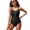 black, variant on Attraco Womens One Piece Swimwear Ribbed Bathing Suits Scallop Trim Swimsuits with Button Swimming Suit