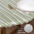 thumbnail image 3 of Sage Green Round Tablecloth, Fitted Table Cover with Elastic for 36"-44" Round Tables, Floral Stripe Gradient Simple Branch Texture Table Cloth Outdoor Indoor Dinning Party Waterproof Tablecloths, 3 of 7