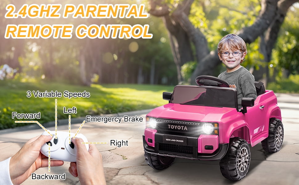 Winado Licensed Toyota 12V Kids Electric Ride On Car with Remote Control, Music, Lights, Pink