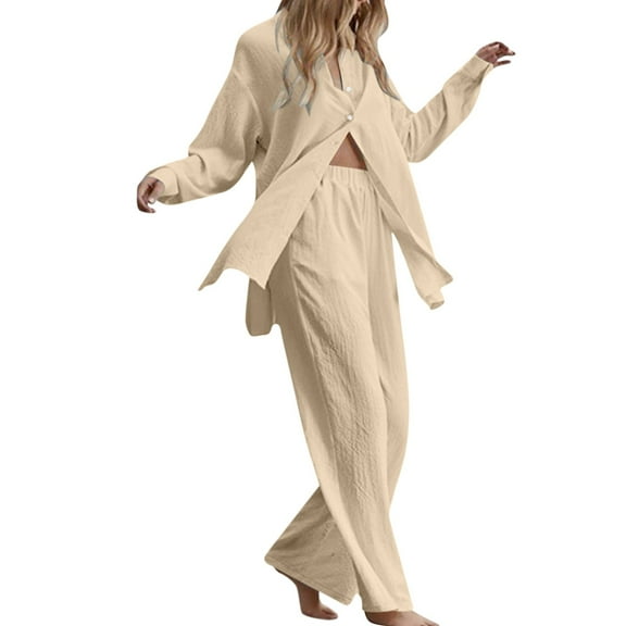 Womens Pant Suit Long Sleeve Fashion Solid Bandage Loose 2 Set Two Piece Sets for Women