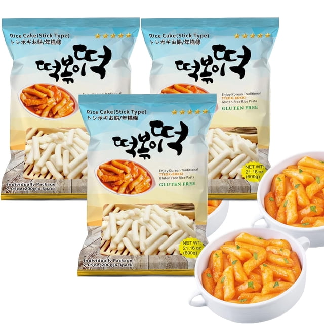 Korean Rice Cakes Tteokbokki Stick Vegan Non-GMO Gluten Free Tteok Pasta Asian Snacks & Food, Gluten Free (2 Packs)