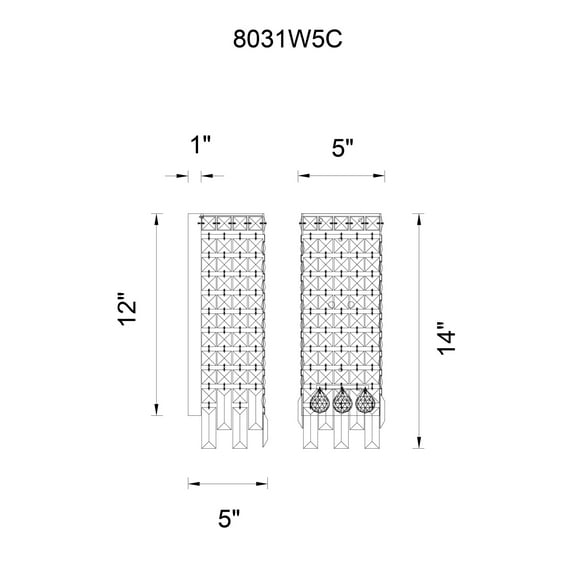 CWI Lighting Colosseum 2 Light Transitional Metal Wall Sconce in Chrome