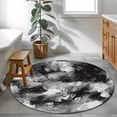 thumbnail image 3 of Abstract Black Grey Round Area Rug 4Ft Washable Circle Rugs for Bedroom Dining Room, Vintage Shabby Geometric Textured Non-Slip Carpet Floor Mats Indoor Outdoor Carpet Runner Aesthetic Home Decor, 3 of 8