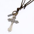 thumbnail image 3 of Cadena de collar de cordón de cuero ajustable con colgante de cruz para hombre y mujer, 3 of 4
