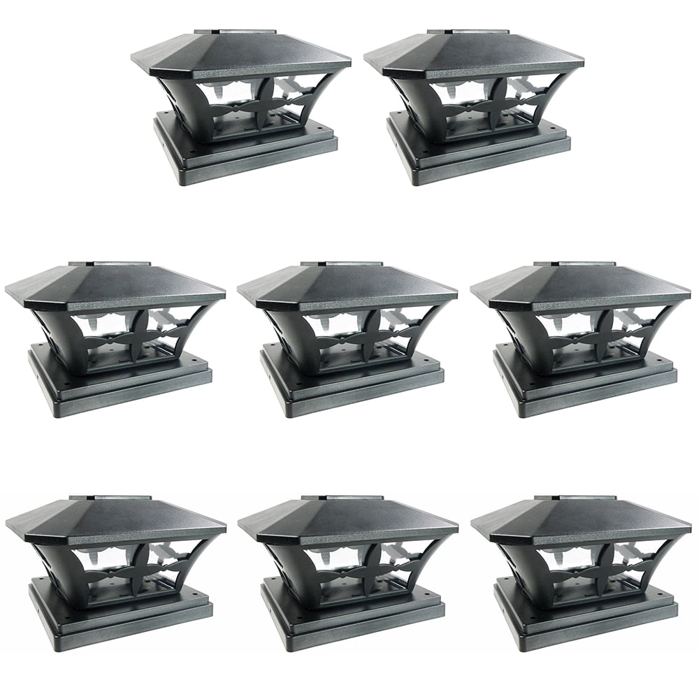 iGlow 8 Pack Black 6 x 6 Solar Post Light SMD LED Deck Cap Square Fence Outdoor Garden Landscape PVC Vinyl Wood