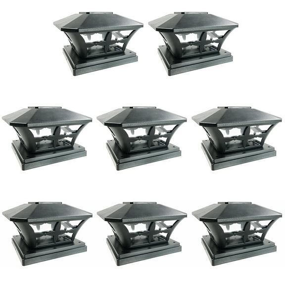 iGlow 8 Pack Black / White Outdoor Garden 6 x 6 Solar SMD LED Post Deck Cap Square Fence Light Landscape PVC Vinyl Wood