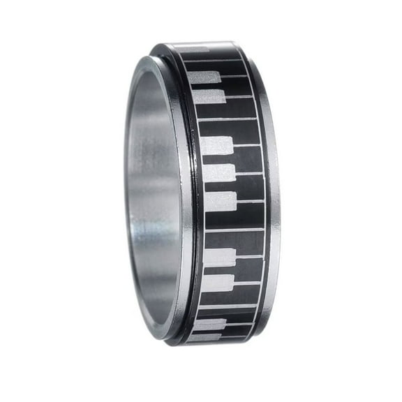 HIJONES Women Men's Rotatable Black White Piano Rings Exaggerated Music Band Ring Jewelry Size 6