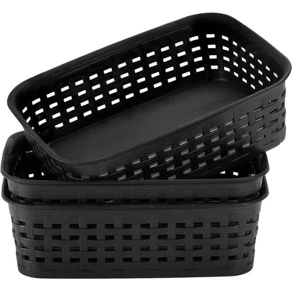 3 Pack Plastic Storage Baskets for Cabinets,Small Plastic Basket,Organizer Bins Storage Baskets for Shelves,Room,Pantries,Countertops(Black)