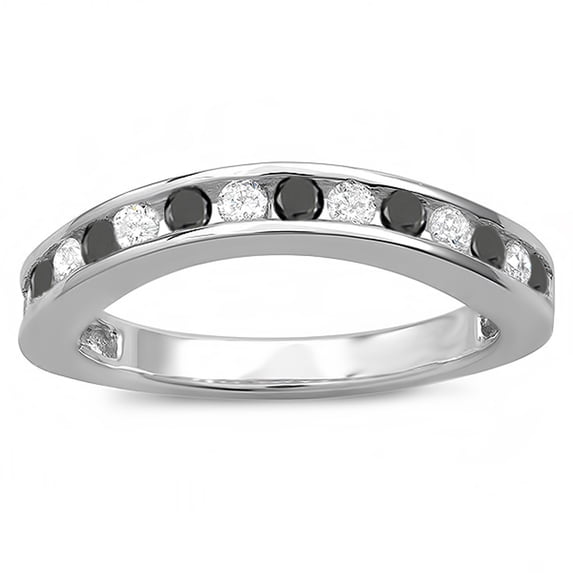 Dazzlingrock Collection 0.75 Carat (ctw) 10k Round White & Black Diamond Curved Guard Bridal Wedding Band, White Gold, Size 6