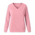 thumbnail image 4 of Top for Women Long Sleeve V Neck Solid Color Loose Sweatshirt Pink L, 4 of 6