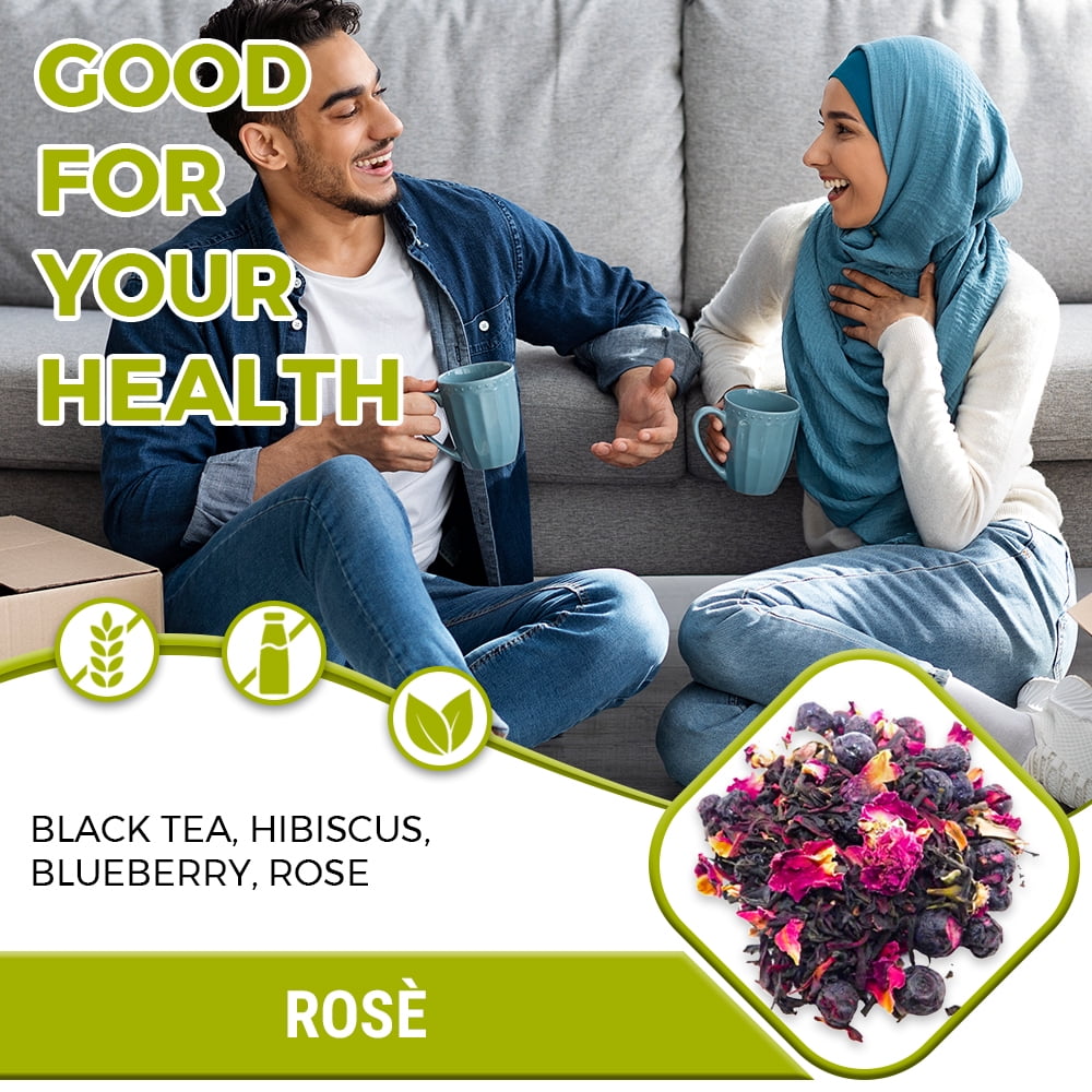 Cups of Me Rose Black Tea, Loose Leaf Herbal Tea, Caffeinated Tea with Hibiscus, Blueberry, 2.85 oz