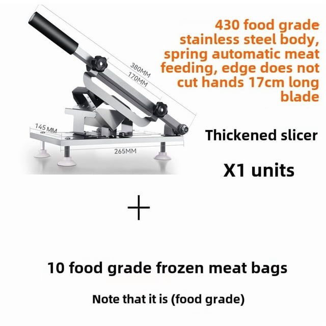 Multi-Functional Manual Meat Slicer with Automatic Meat Feeding - Efficient Frozen Meat Cutter for Home & Commercial Use, Modern Compact Design, Includes 10 Food-Grade Freezer Bags, Budget-Friendly