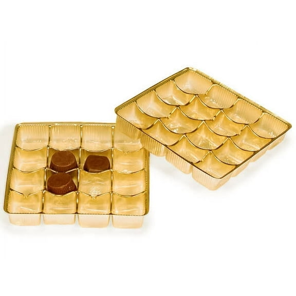 Pack Of 100, 5.5 X 5.5 X 1" Medium Square Solid Gold Candy Trays W/16 Sections