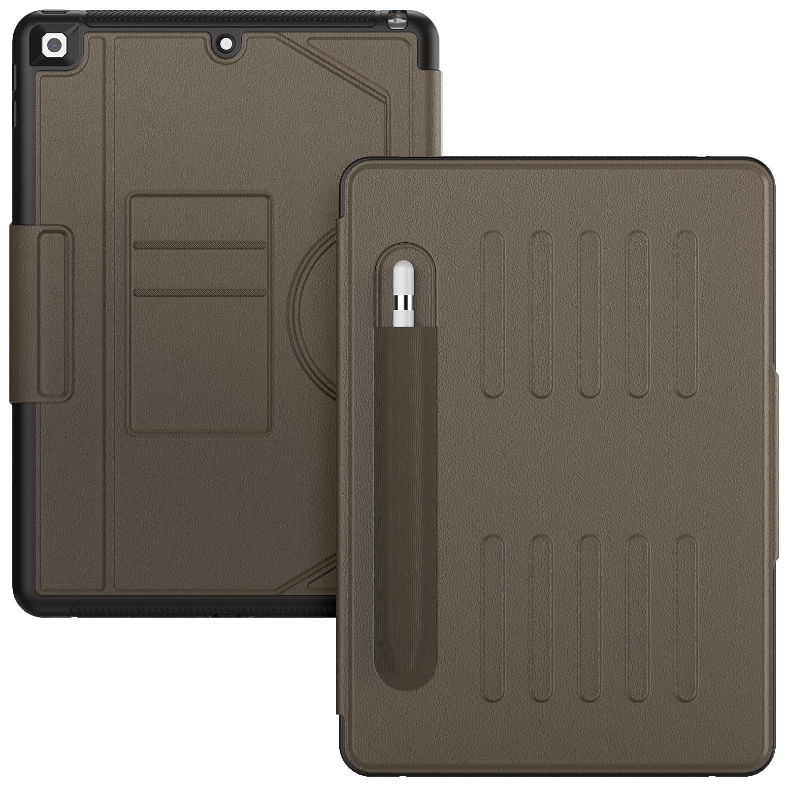 Business-Style Case for Apple iPad 9th/8th/7th Generation (2021/2020/2019) 10.2", PU Leather Protective Folio Heavy-Duty Case with Magnetic Stand /Pencil Holder /Auto Sleep Wake Function, Brown