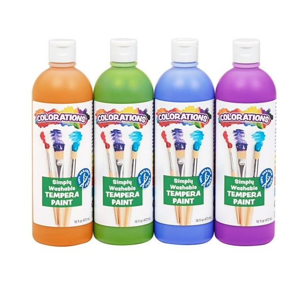 Colorations Paraben-Free Simply Washable Tempera Paints, Cool Colors, 16 oz. - Set of 4