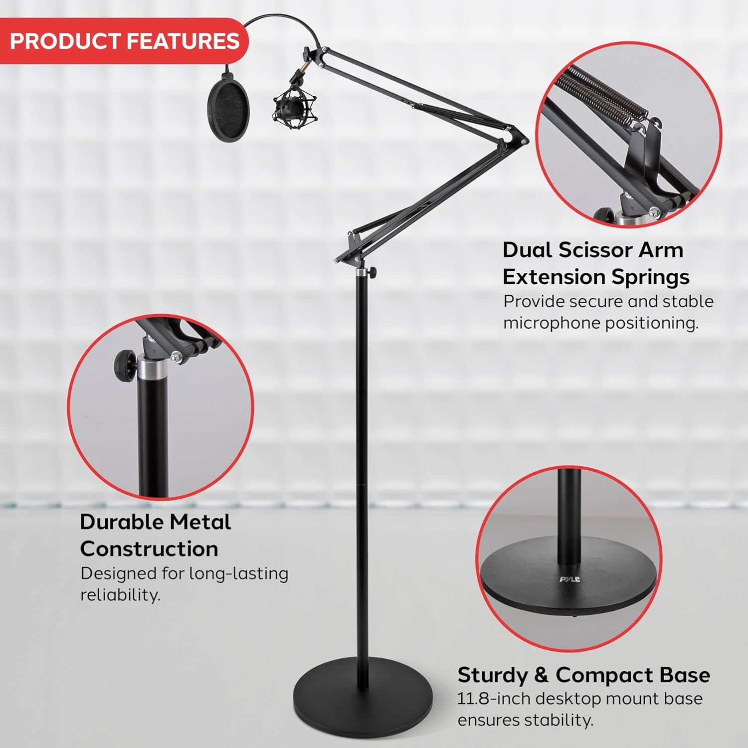 Microphone  Suspension Stand with Shock Mount and  Filter for Podcast Recording