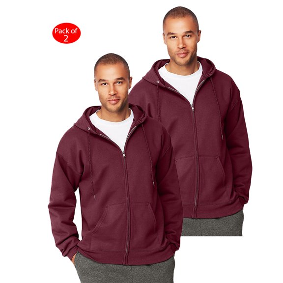 Hanes Mens Ultimate Cotton; Heavyweight Full Zip Hoodie, Color: Maroon, Size: M --- PACK OF 2 (Men's Athleticwear - Original Company Packing)