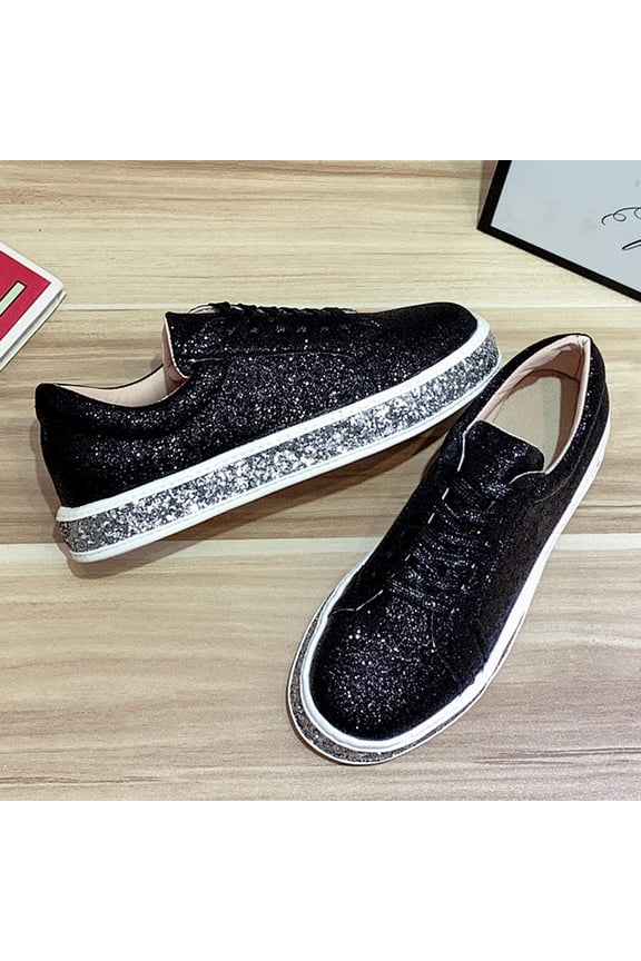 Women Glitter Sneakers Sparkly Low Top Sequins Sneakers Lace Up Tennis Shoes Comfort Bling Shoes Fashion Shiny Walking Shoes