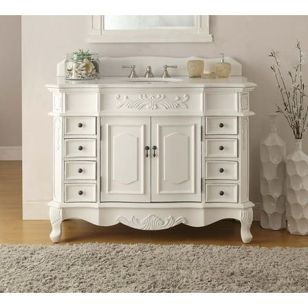 48” Traditional Style White Marble Morton Bathroom Sink Vanity