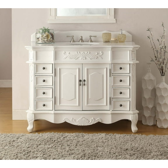 48” Traditional Style White Marble Morton Bathroom Sink Vanity