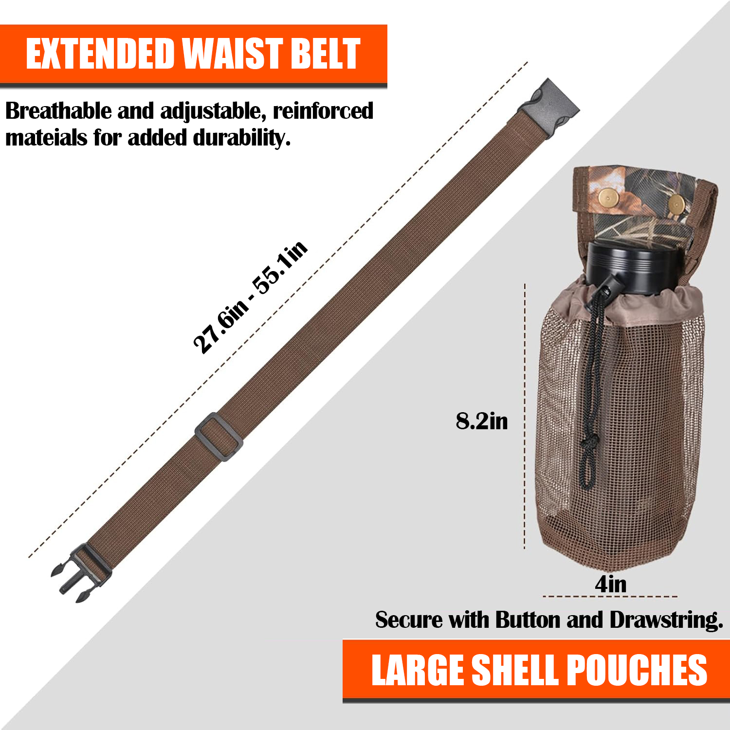 IC ICLOVER Multi-Pocket Dove Hunting Belt, Adjustable Dove Belts with Game Pouch Shell Bags Bottle Carrier