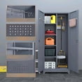 thumbnail image 2 of Metal Storage Cabinet, 65" Tall Garage Storage Cabinet with Lockable Doors, Utility Broom Closet for Mop Storage, Steel Tool Cabinet with Shelves for Laundry Room & Home Office, White/Grey, 2 of 6
