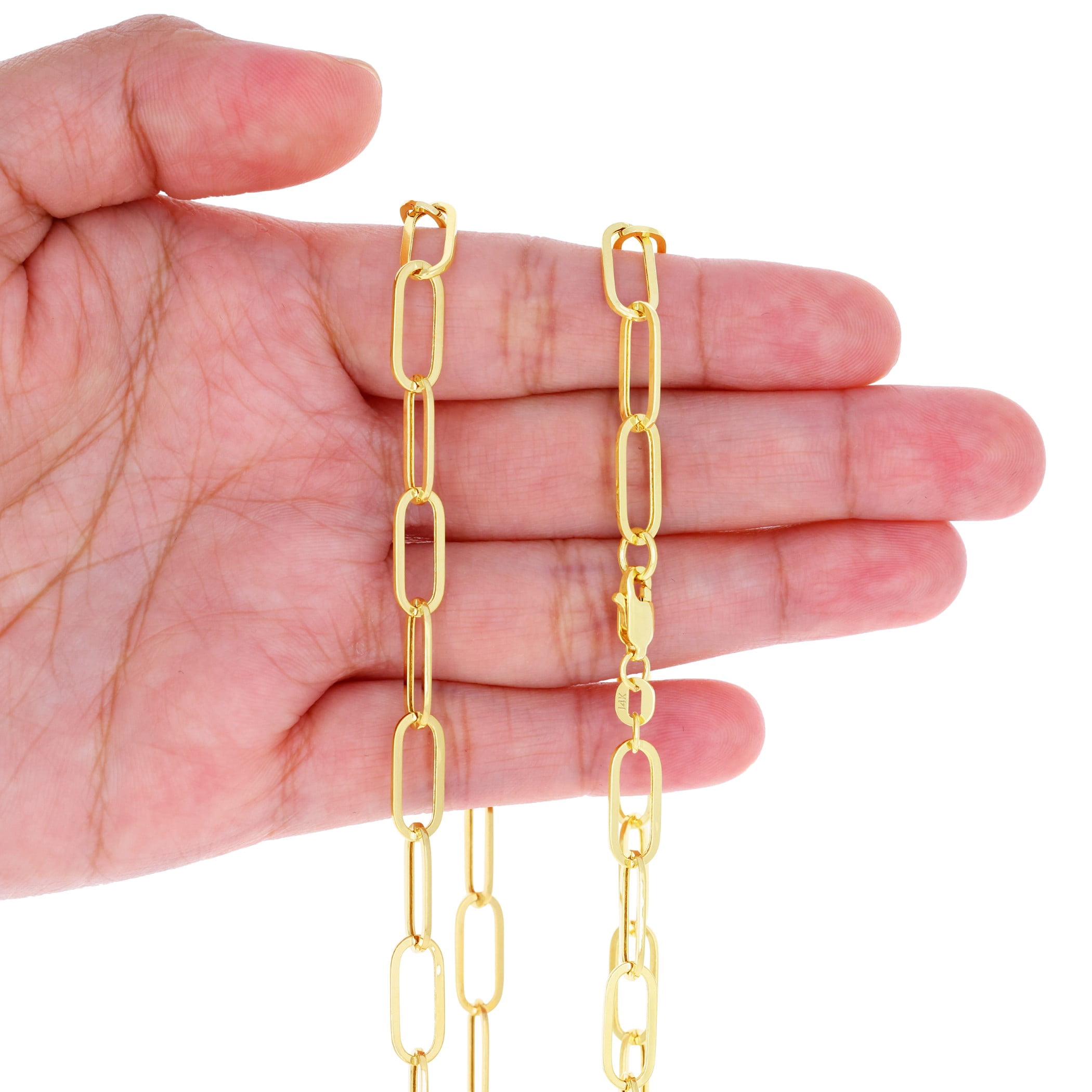 Nuragold 14k Real Yellow Gold Paperclip 7mm Elongated Cable Link Bracelet (7"-8") Italian Jewelry for Men & Women