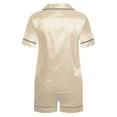 thumbnail image 6 of Maplenight Silk Satin Pajamas for Women Set Soft Button Down Top and Shorts 2 Piece Loungewear Pjs Sets Summer Short Sleeve Sleepwear, 6 of 9
