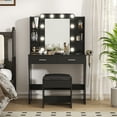 thumbnail image 3 of Vabches Vanity Set with Lighted Mirror & Power Outlet Makeup Table with 2 Large Drawers, Black, 3 of 9