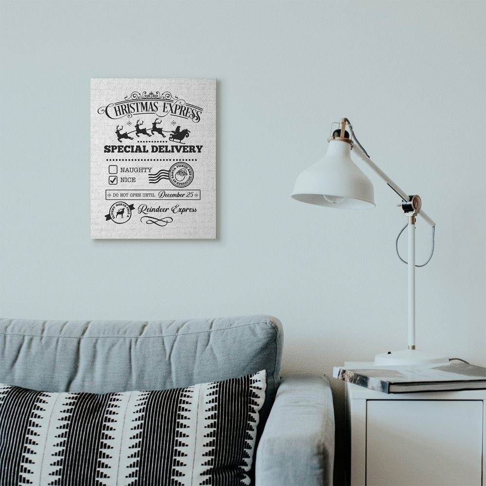 Stupell Industries Christmas Express Package Holiday Word DesignCanvas Wall Art By Artist Lettered and Lined