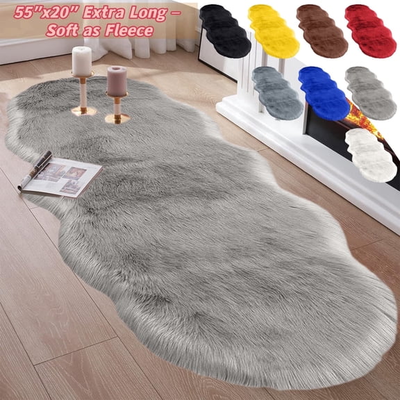 Plush Bedroom Rugs, 55"x20", Extra Large Soft Comfortable Bedside Rugs, Non Slip Machine Washable, Velvet Fleece Runner Rug, for Bedroom Living Room Bath Carpet Modern Style _ Black