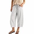 thumbnail image 2 of Cropped Linen Barrel Pants for Women Drawstring Wide Leg Cotton Capris 2026 Casual Summer Boho Baggy Palazzo Trouser Gray S, 2 of 4