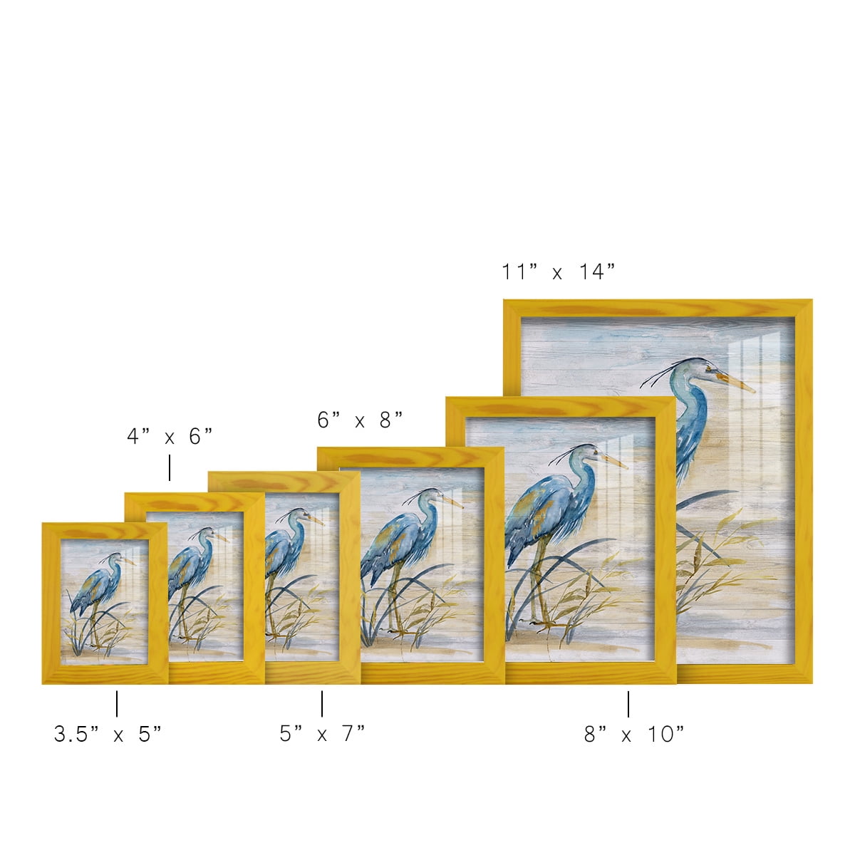 Blue Heron I -Framed Print w/glass-Sunflower Yellow