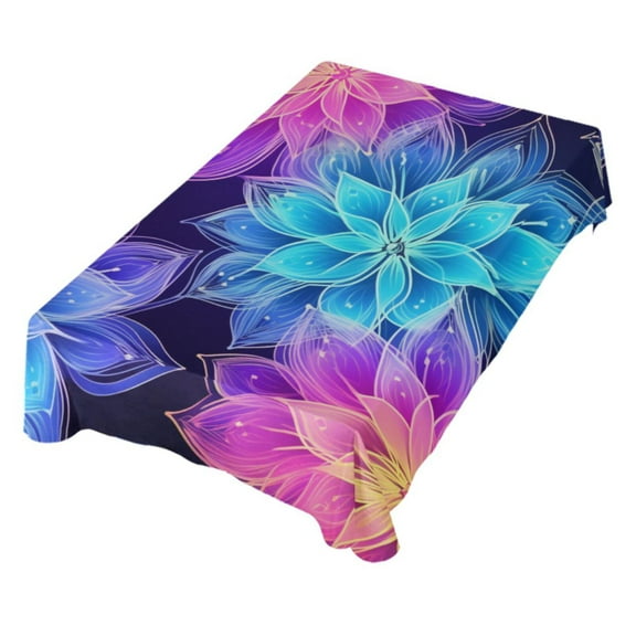 JSTEL Rainbow Mandala Transparent Flowers Table Cloth Rectangle 60 x 120 Inch Tablecloth Anti Wrinkle Table Cover for Dining Kitchen Parties