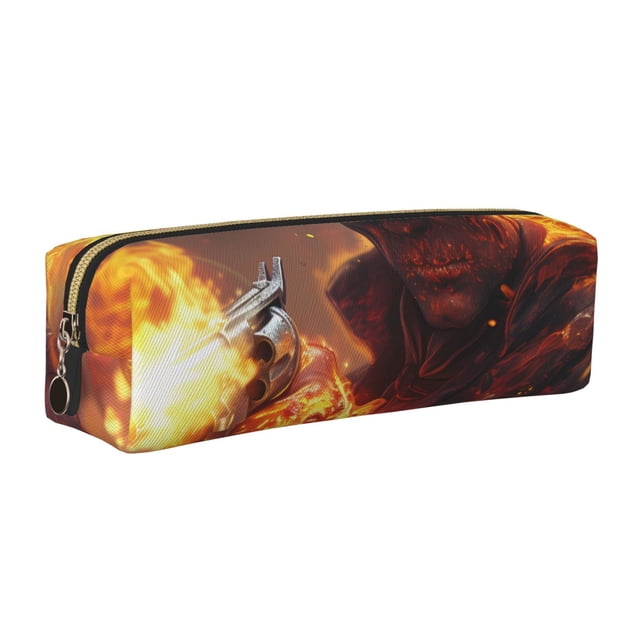 Fotbe Western Fire Cowboy Estuche para Lápices de Cuero con Estampado, Estuche con Cremallera Resistente, Organizador Compacto y Elegante para Papelería