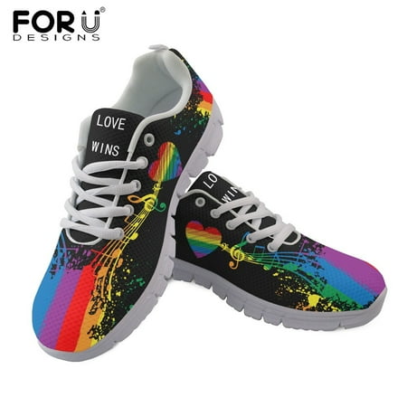 

Ladies Lightweight Mesh Sneakers Colorful Love LGBT Pattern Lace-up Flat Shoes Female Leisure Footwear Mujer 2021