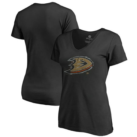 Anaheim Ducks Shirts - Anaheim Ducks Fanatics Branded Women's Splatter Logo V-Neck T-Shirt - Black