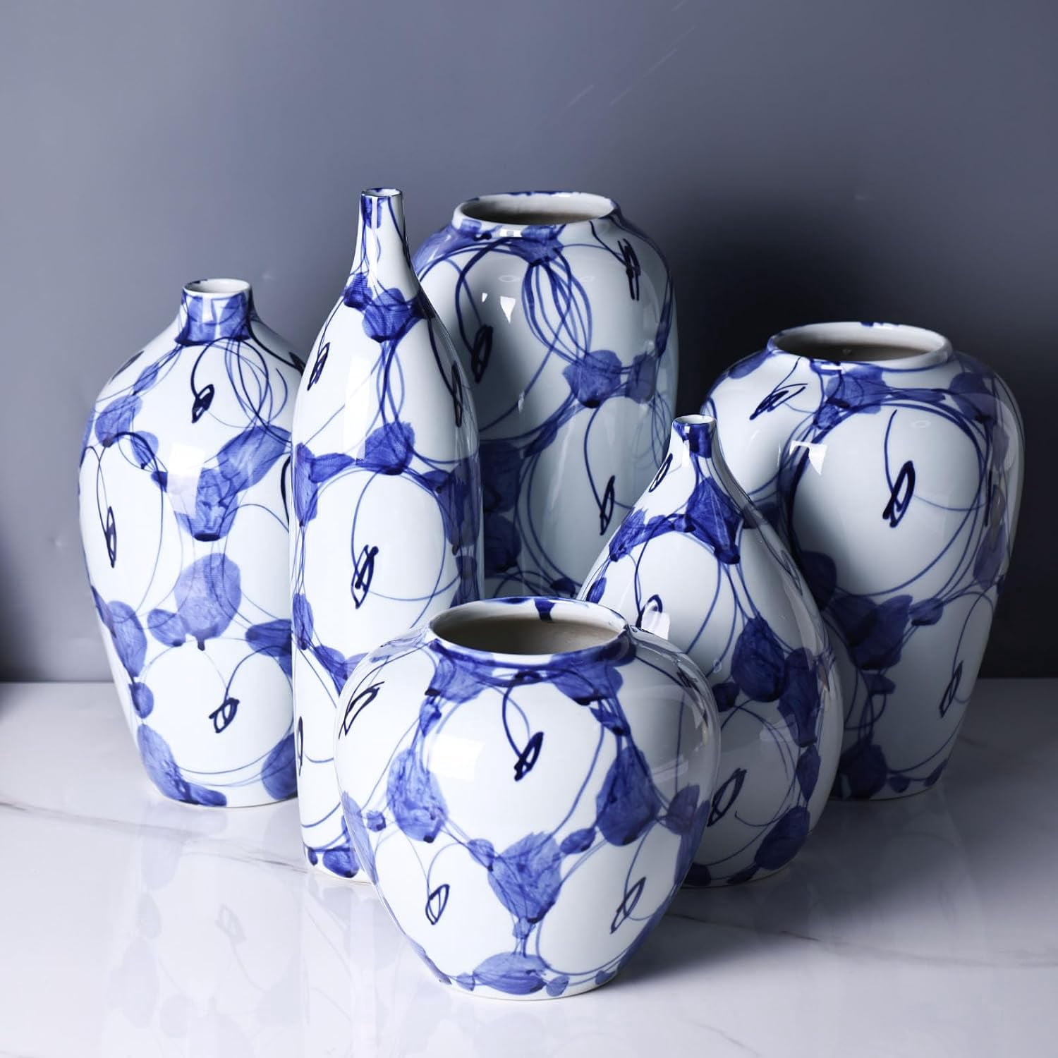 XMGZQ Navy Blue and White Vintage Vase,Ceramic Chinoiserie Floral