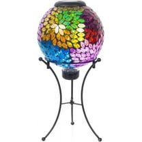 Alpine Corporation HMD173SLR Solar 8" Multi-Color Leaf Metal Stand Gazing Globe